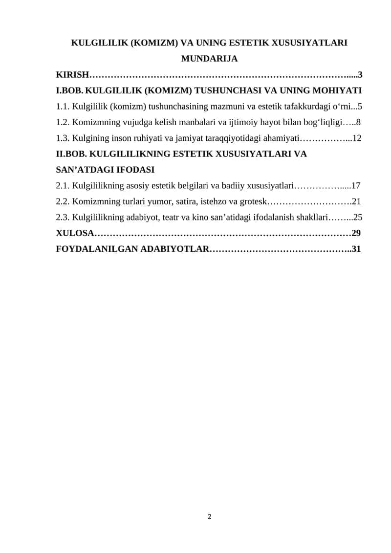 KULGILILIK (KOMIZM) VA UNING ESTETIK XUSUSIYATLARI 1