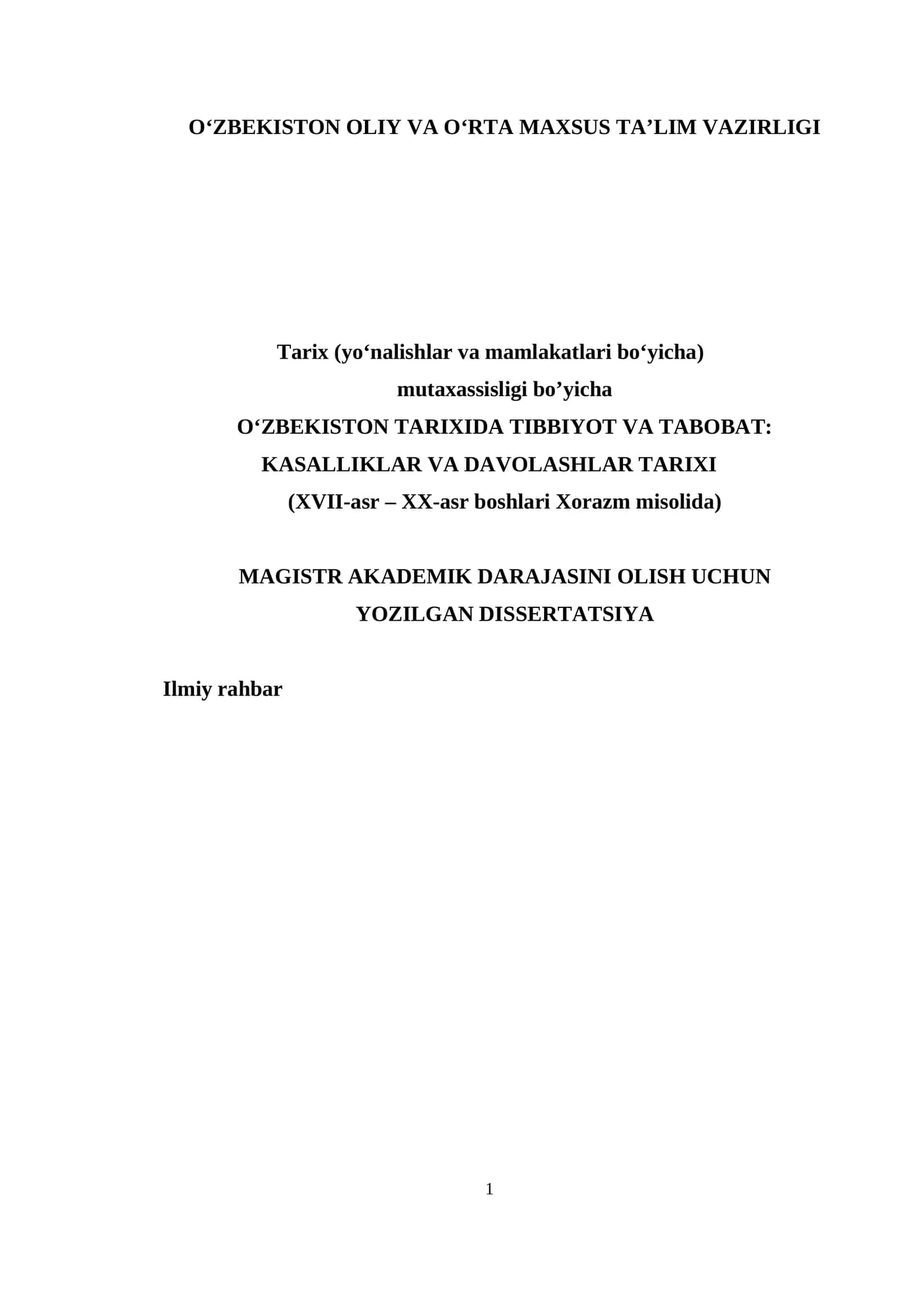 O‘ZBEKISTON TARIXIDA TIBBIYOT VA TABOBAT: KASALLIKLAR VA DAVOLASHLAR TARIXI 1
