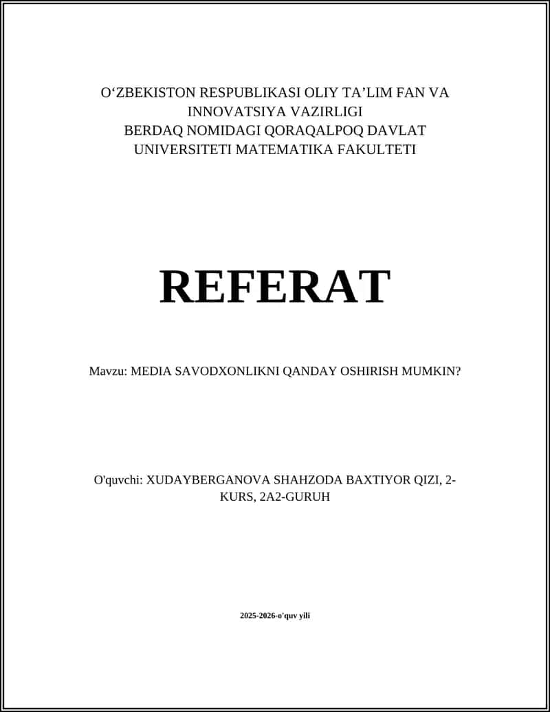 MEDIA SAVODXONLIKNI QANDAY OSHIRISH MUMKIN? 1