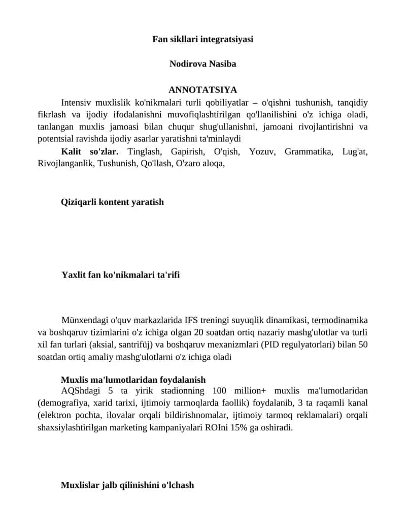 Fan sikllari integratsiyasi 1