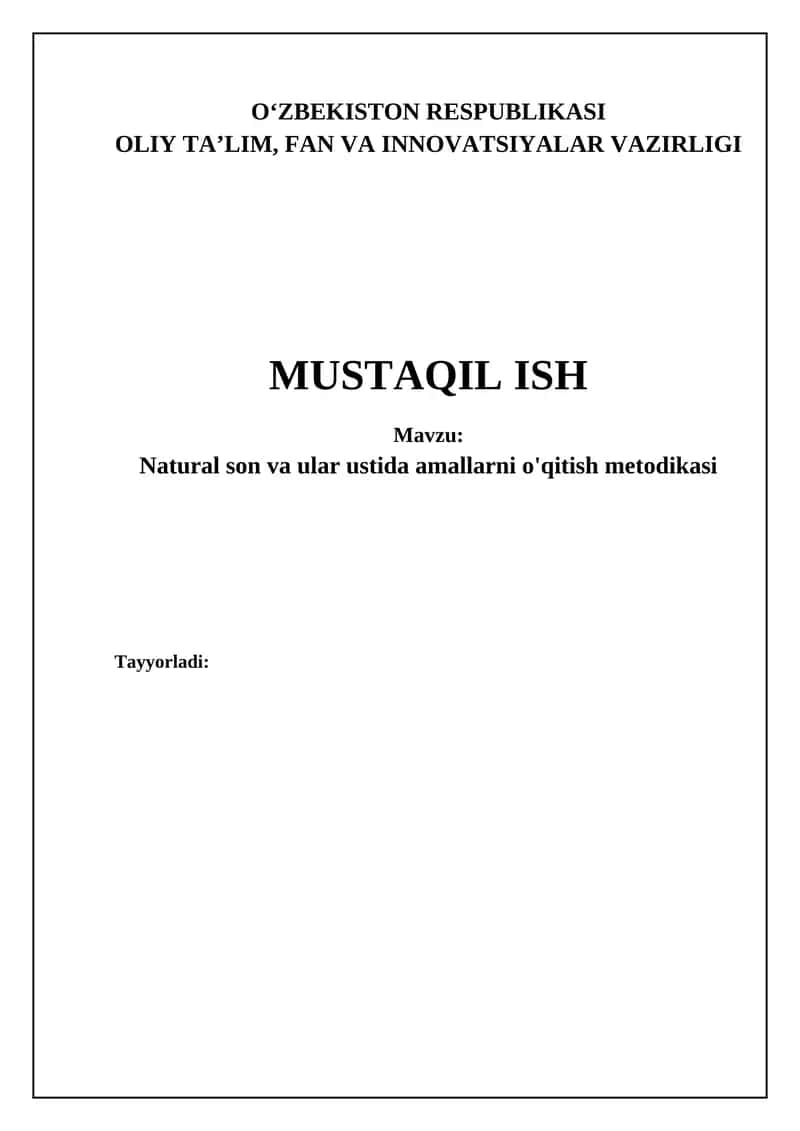 Natural son va ular ustida amallarni o'qitish metodikasi 1