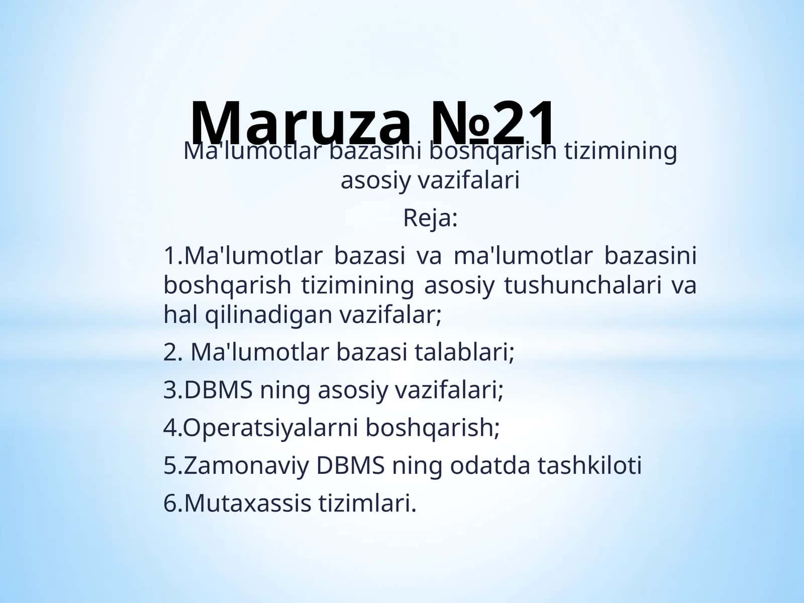 Ma'lumotlar bazasini boshqarish tizimining asosiy vazifalari 1
