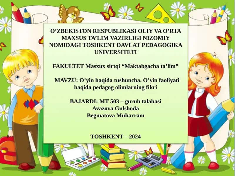 O’yin faoliyati haqida tushuncha 1