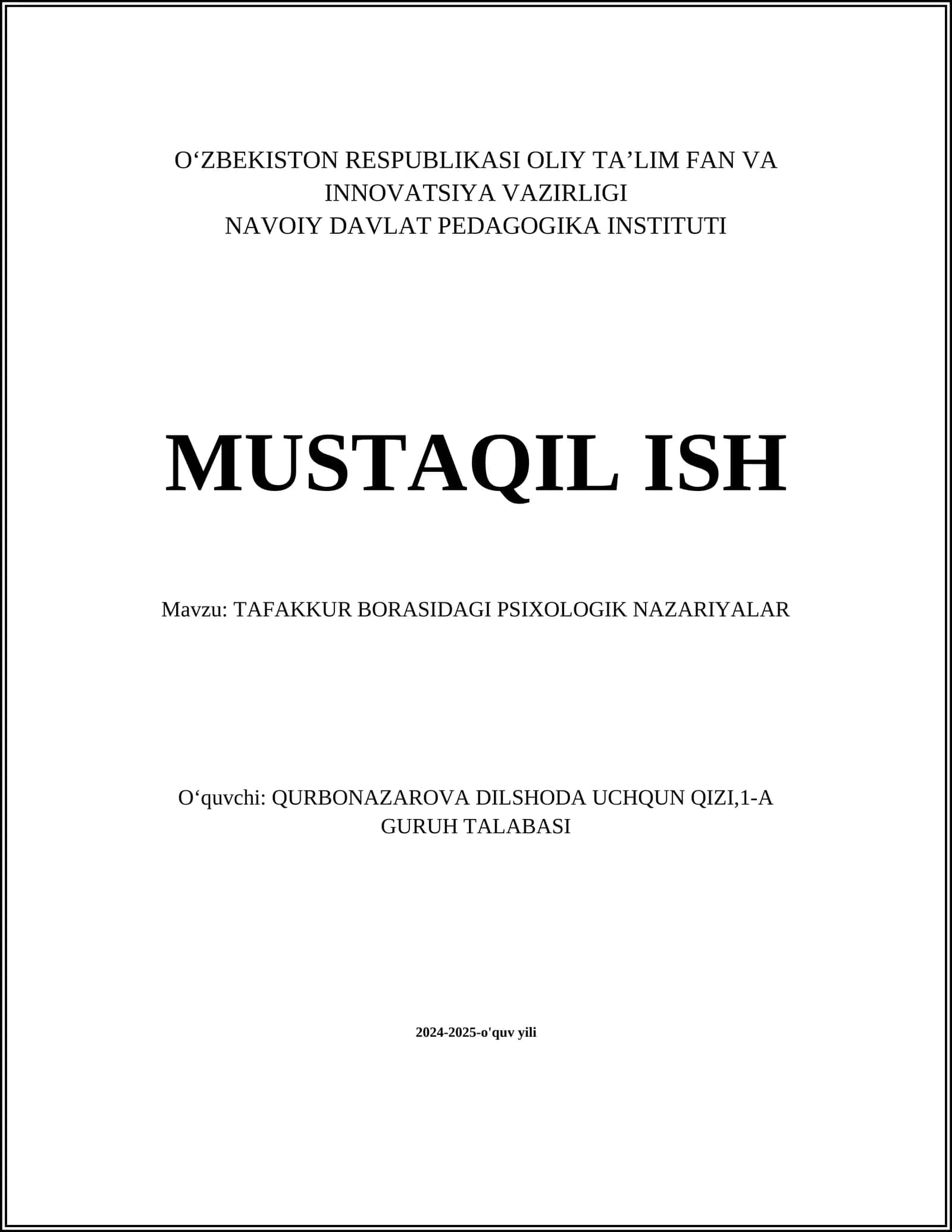 TAFAKKUR BORASIDAGI PSIXOLOGIK NAZARIYALAR 1