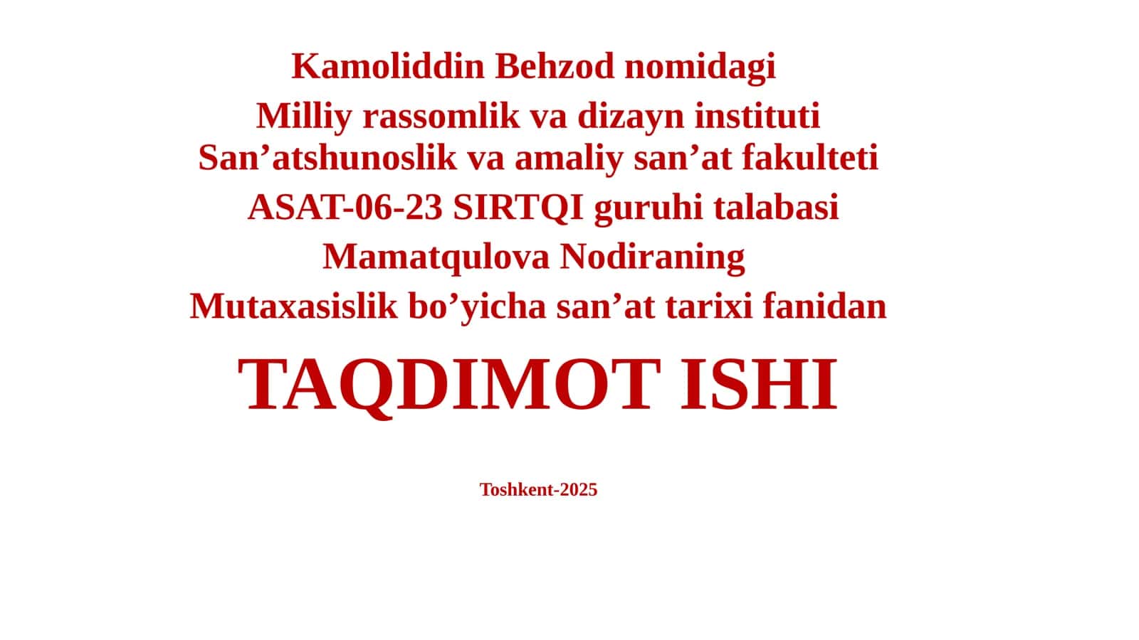 YOG'OCH O'YMAKORLIGI 1