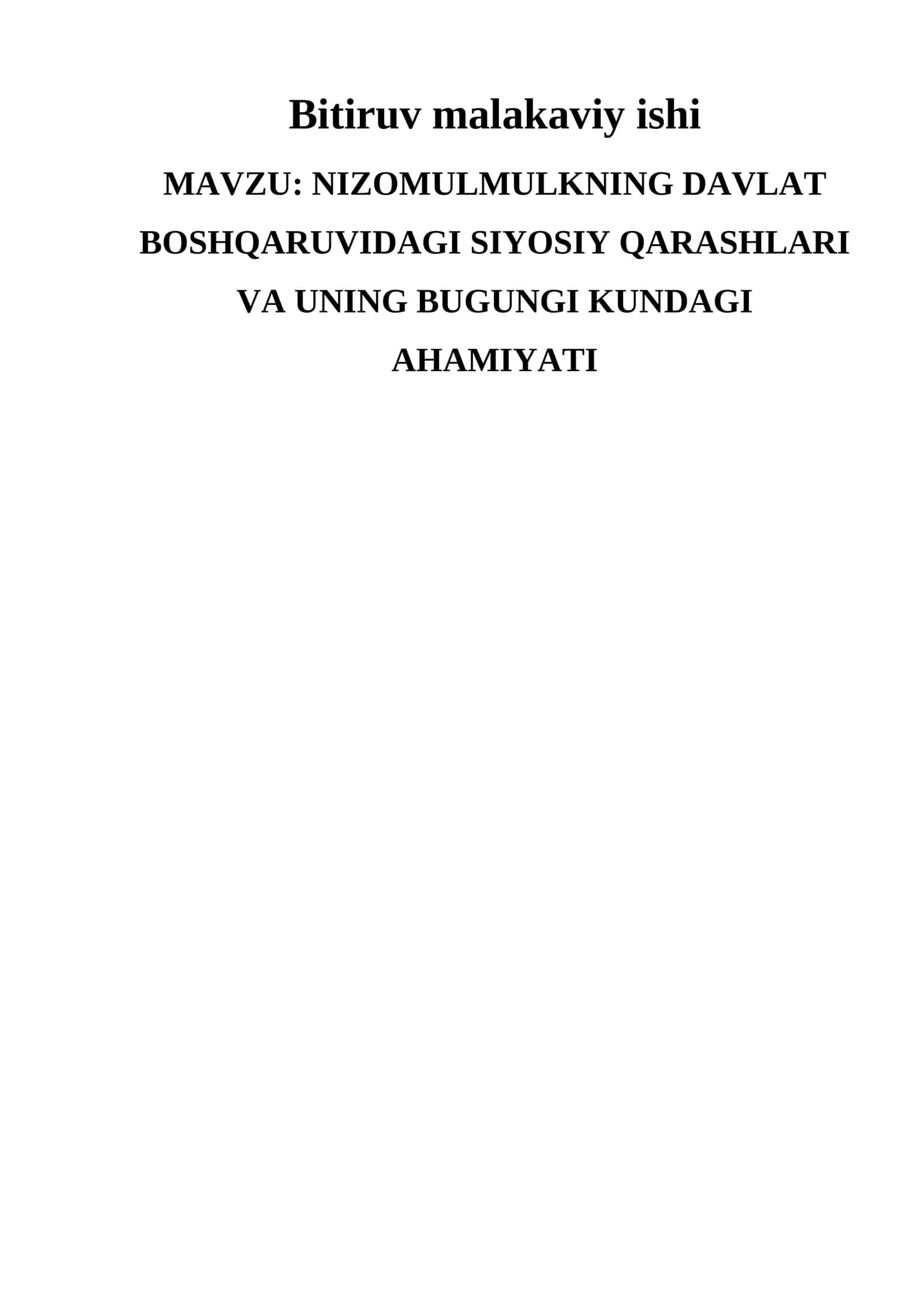 NIZOMULMULKNING DAVLAT BOSHQARUVIDAGI SIYOSIY QARASHLARI VA UNING BUGUNGI KUNDAGI AHAMIYATI 1