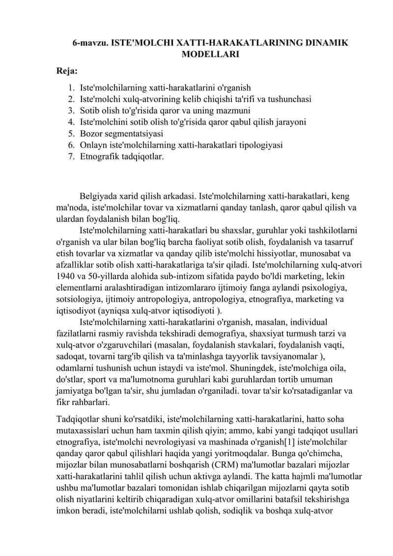 Iste'molchilarning xatti-harakatlari 1
