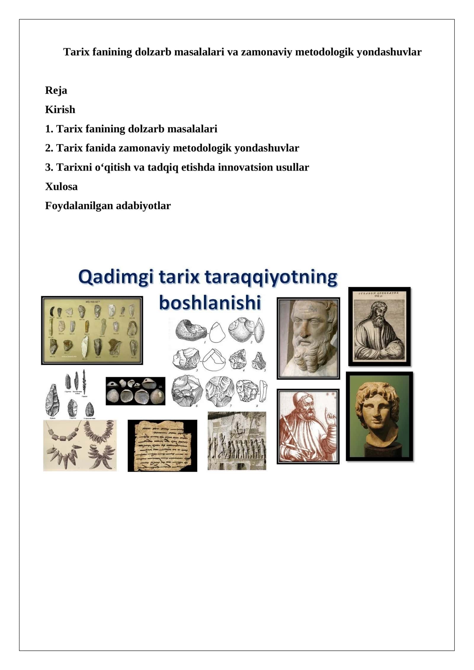Tarix fanining dolzarb masalalari va zamonaviy metodologik yondashuvlar 1