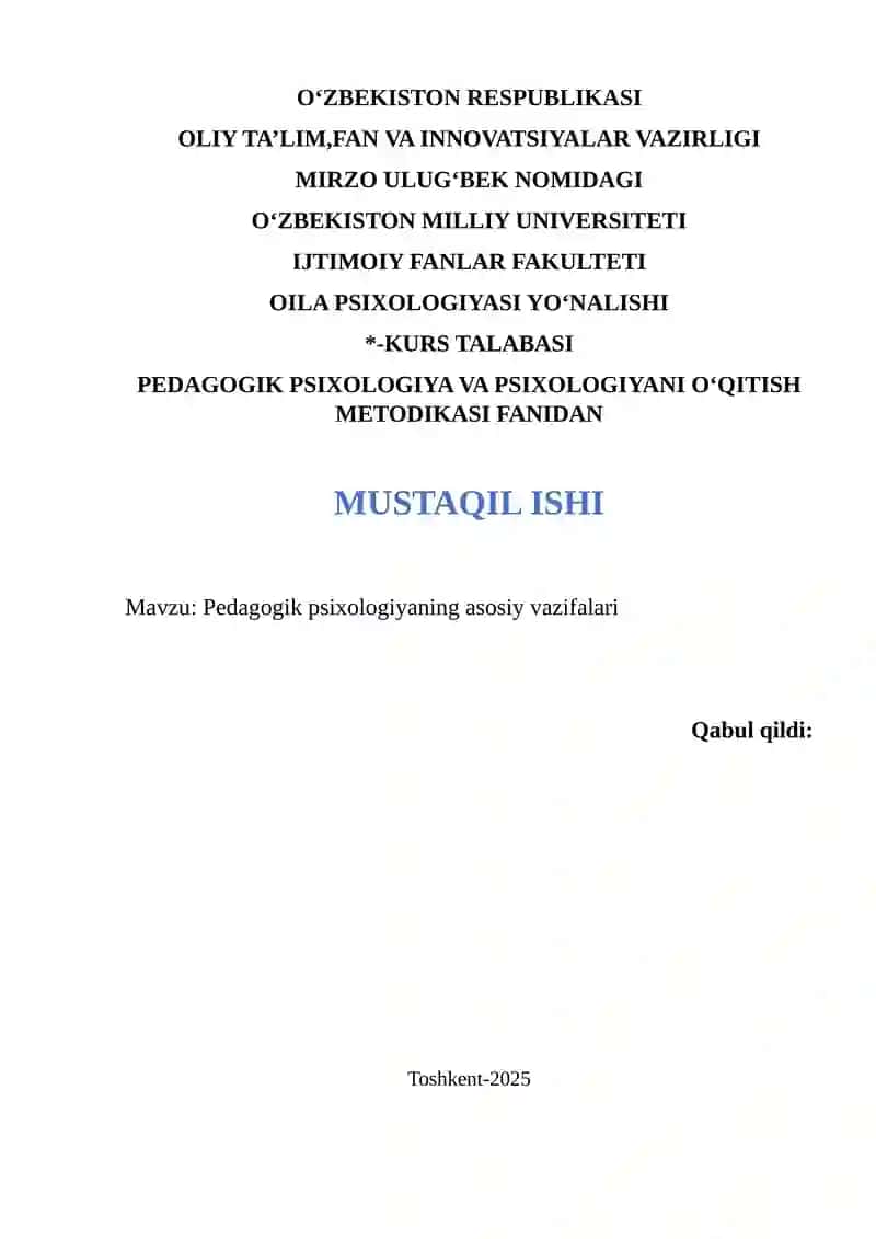 Pedagogik psixologiyaning asosiy vazifalari