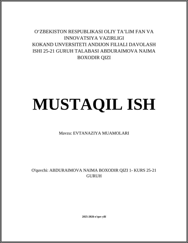 EVTANAZIYA MUAMOLARI 1