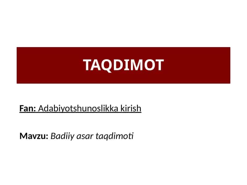 Badiiy adabiyot taqdimoti 1