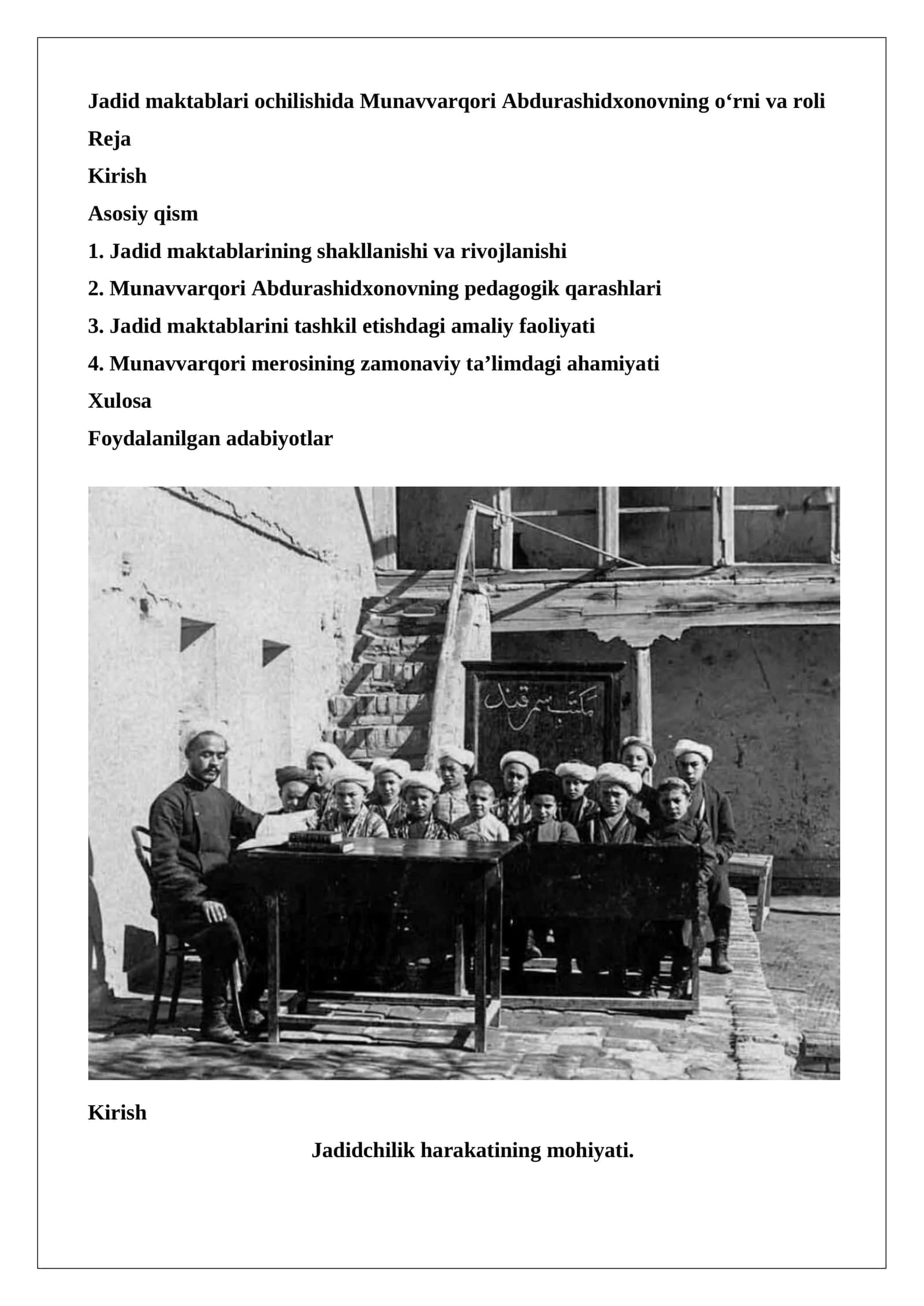 Jadid maktablari ochilishida Munavvarqori Abdurashidxonovning o‘rni va roli. 1