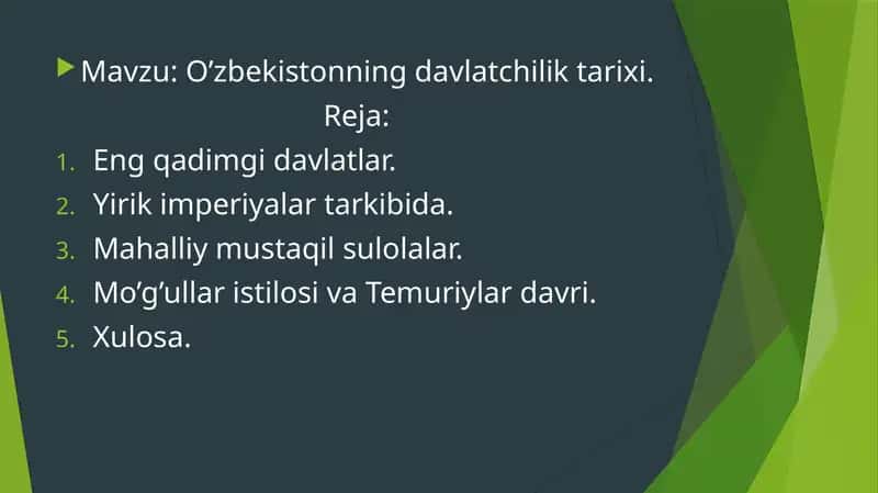 O’zbekistonning davlatchilik tarixi. 1