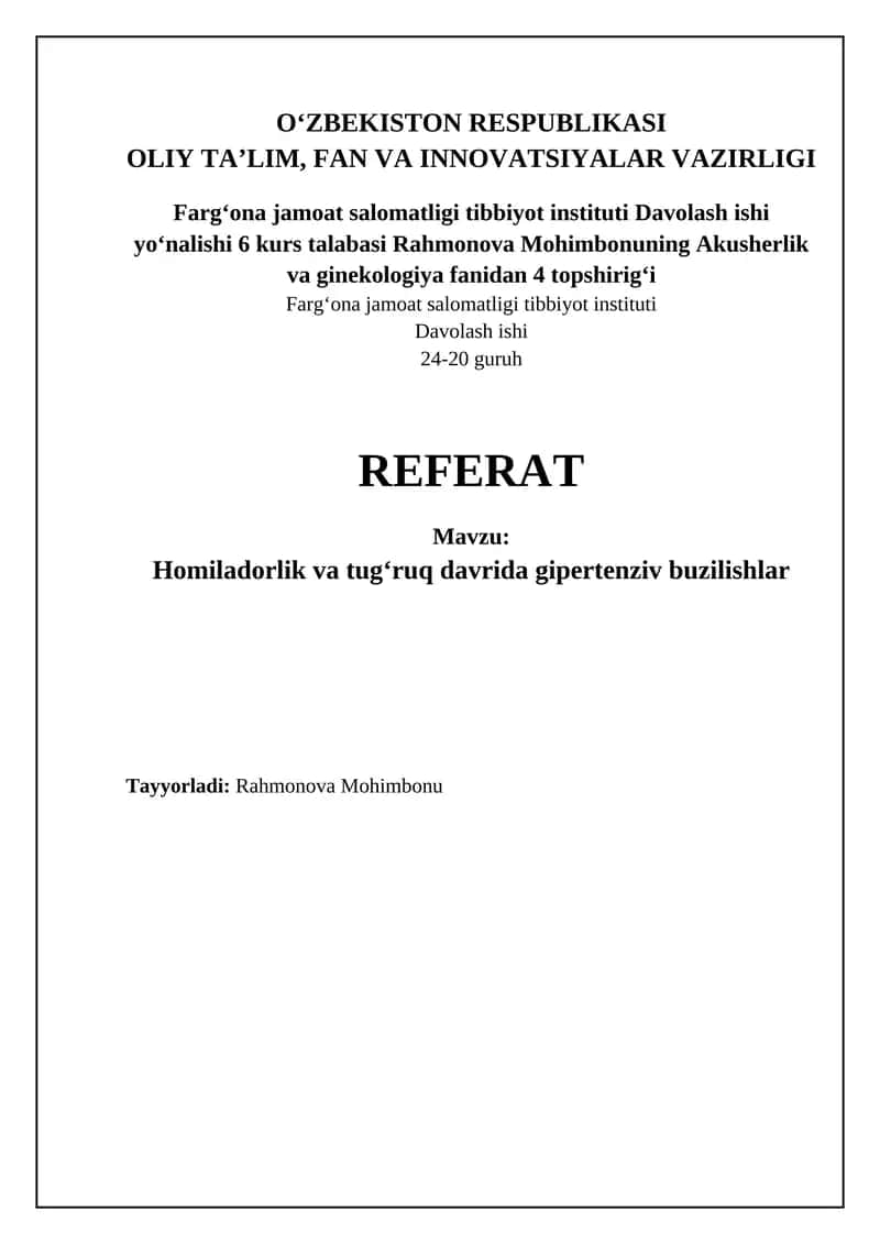 Homiladorlik va tug‘ruq davrida gipertenziv buzilishlar 1