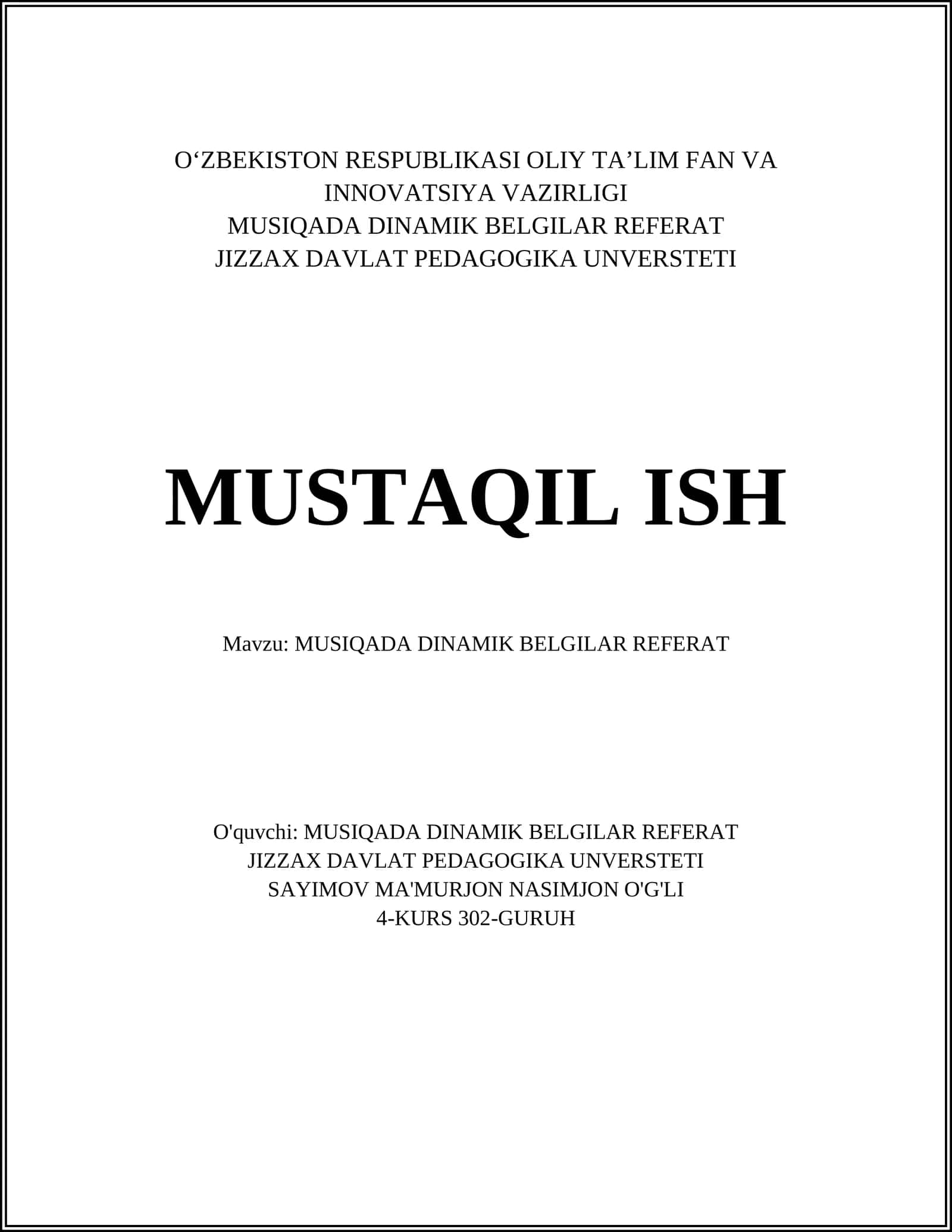 MUSIQADA DINAMIK BELGILAR REFERAT 1