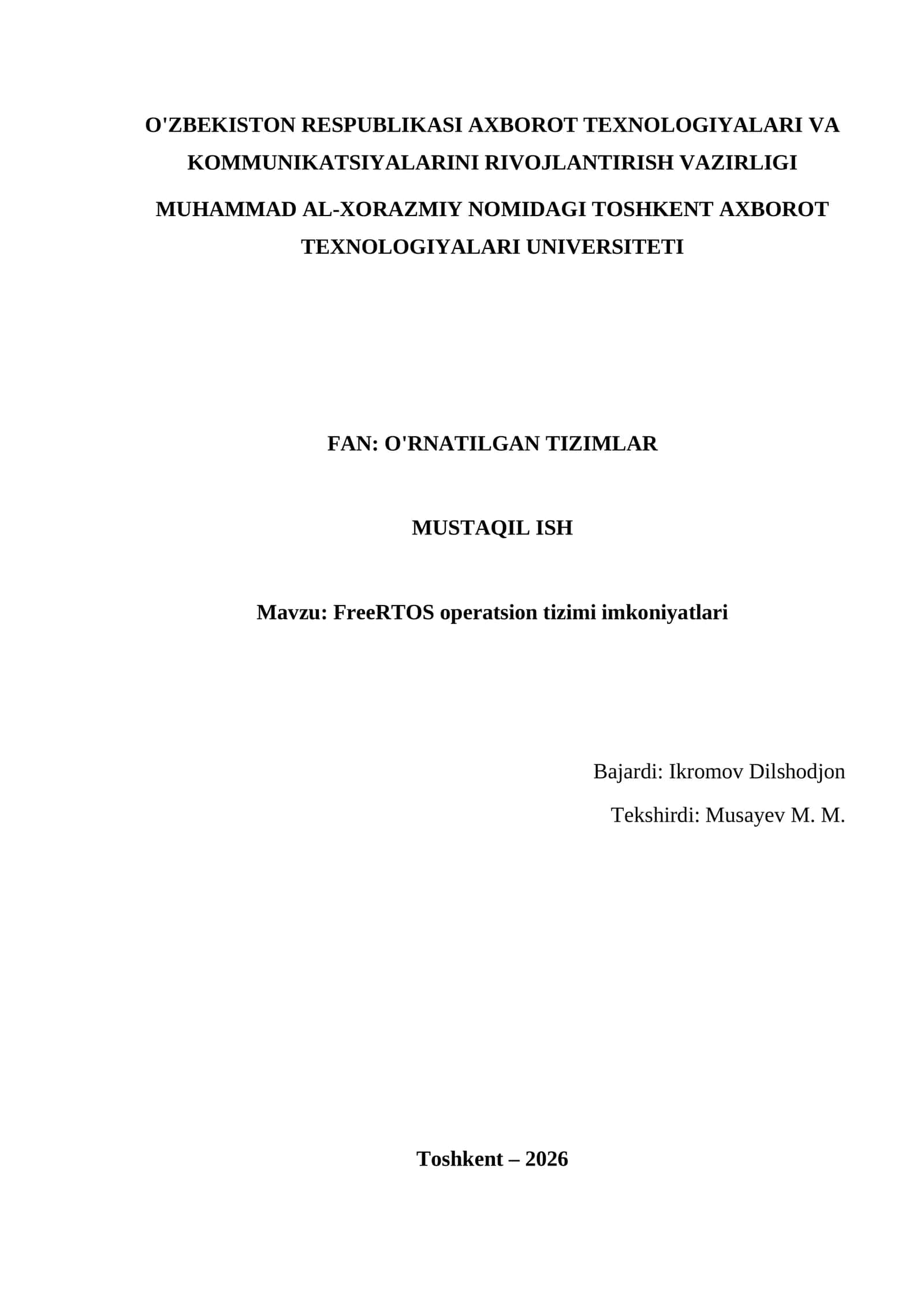 FreeRTOS operatsion tizimi imkoniyatlari 1