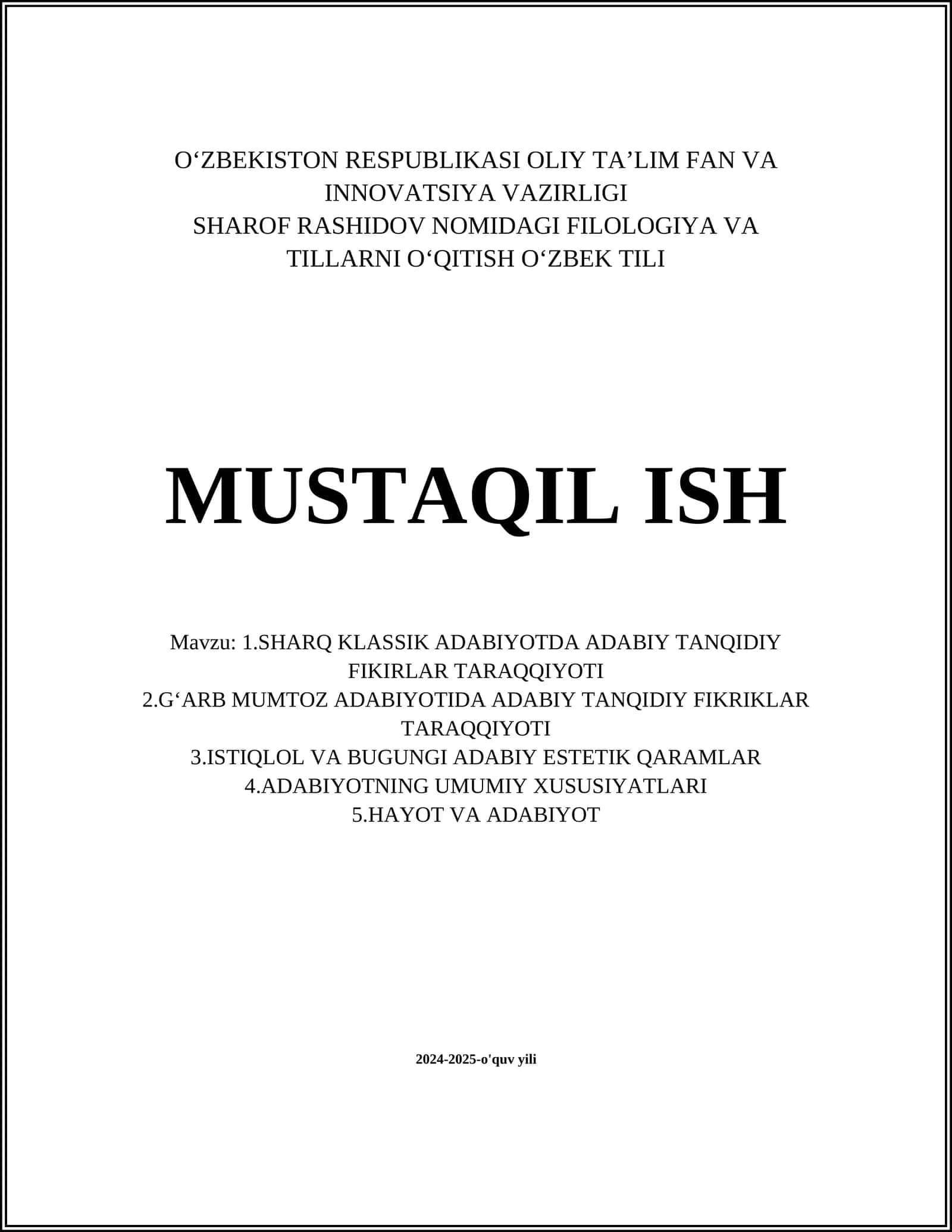 SHARQ KLASSIK ADABIYOTIDA TANQIDNING TARIXIY INKISHOFI 1