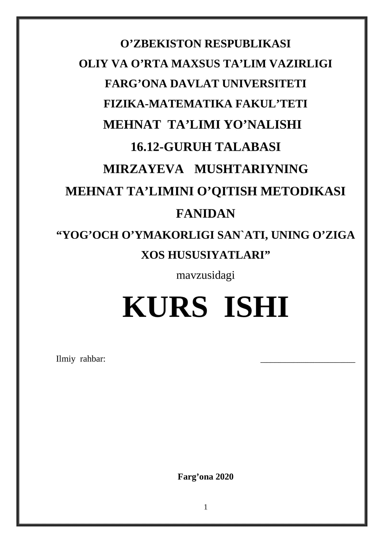 MEHNAT TA’LIMINI O’QITISH METODIKASI 1