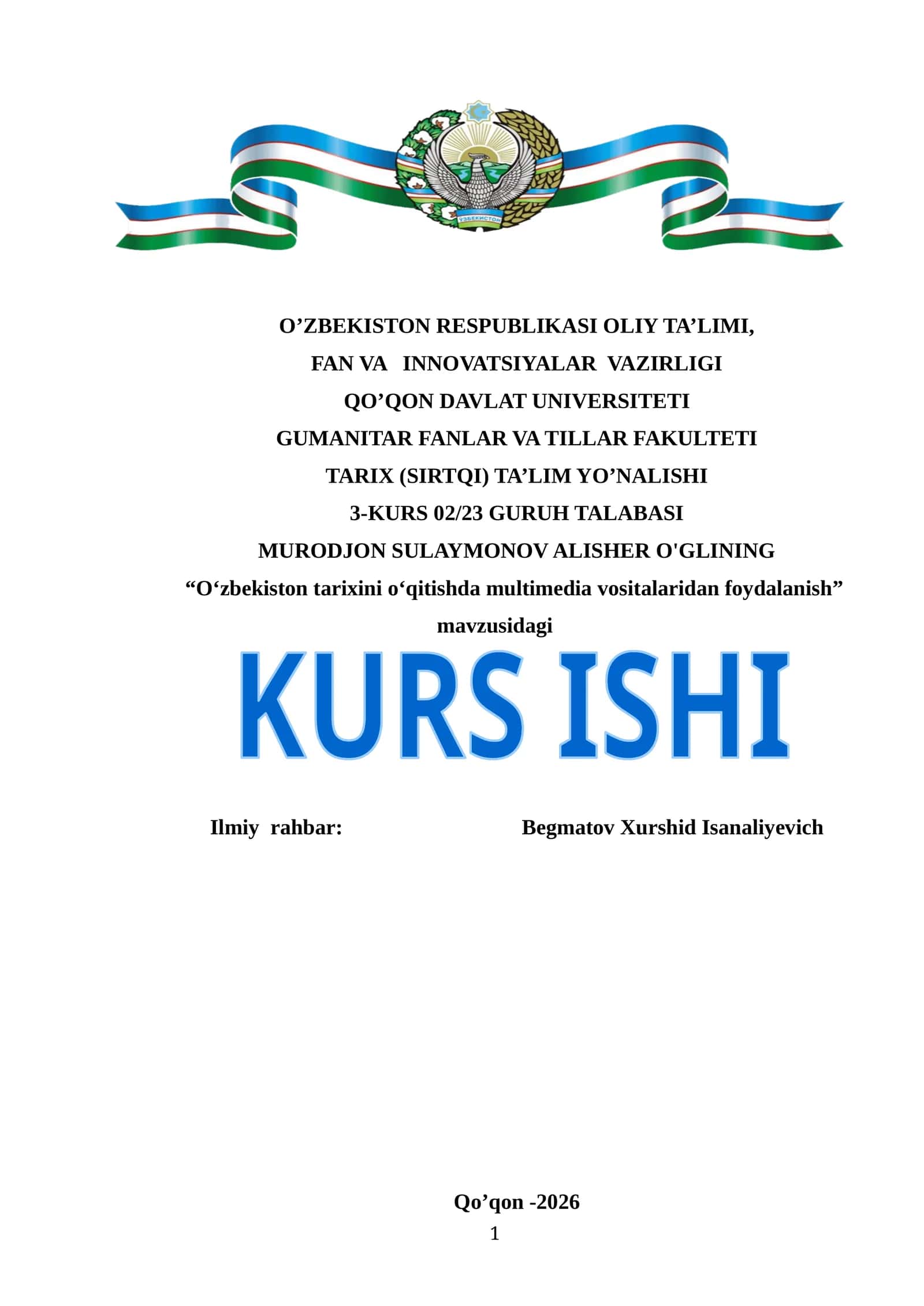 Oʻzbekiston tarixini oʻqitishda multimedia vositalaridan foydalanish 1