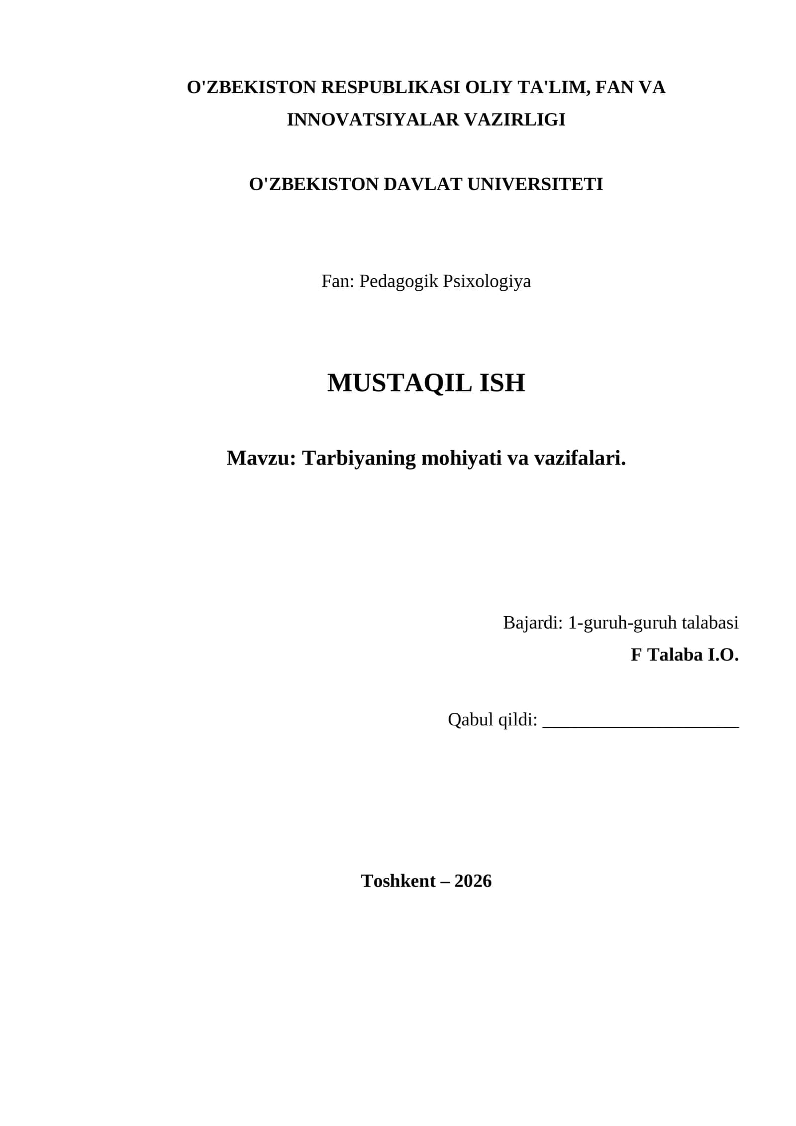 Tarbiyaning mohiyati va vazifalari 1