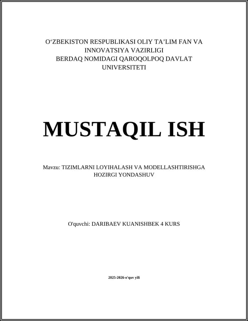 Modelga asoslangan tizim muhandisligi (MBSE) 1