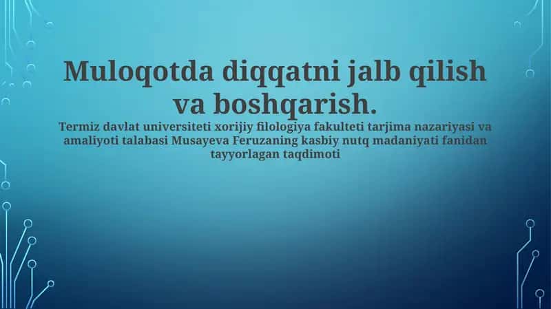 Musayeva Feruzaning kasbiy nutq madaniyati fanidan tayyorlagan taqdimoti 1