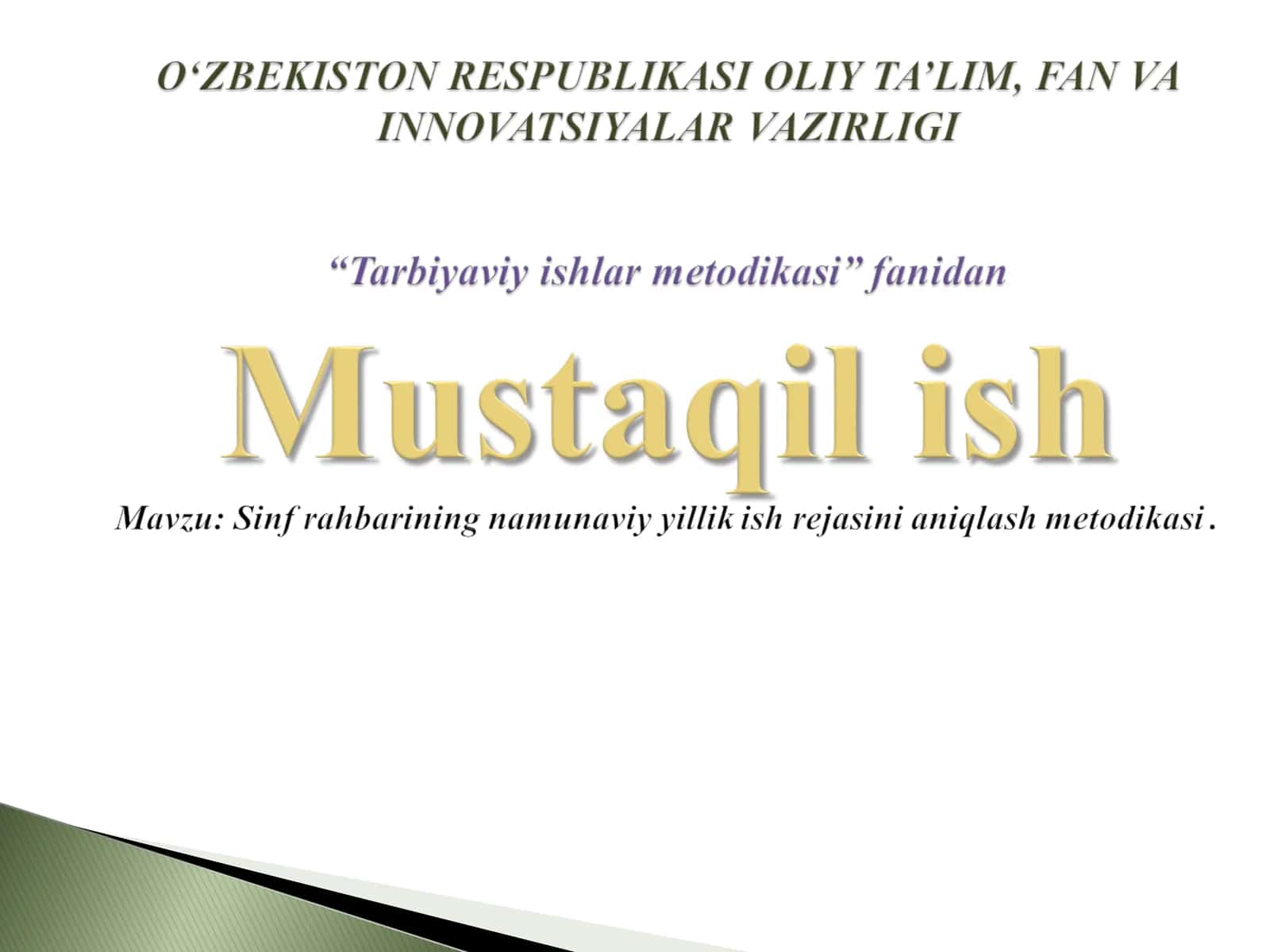 Sinf rahbarining namunaviy yillik ish rejasini aniqlash metodikasi. 1