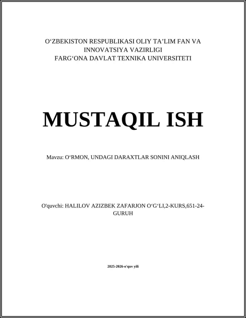 O‘RMON, UNDAGI DARAXTLAR SONINI ANIQLASH 1