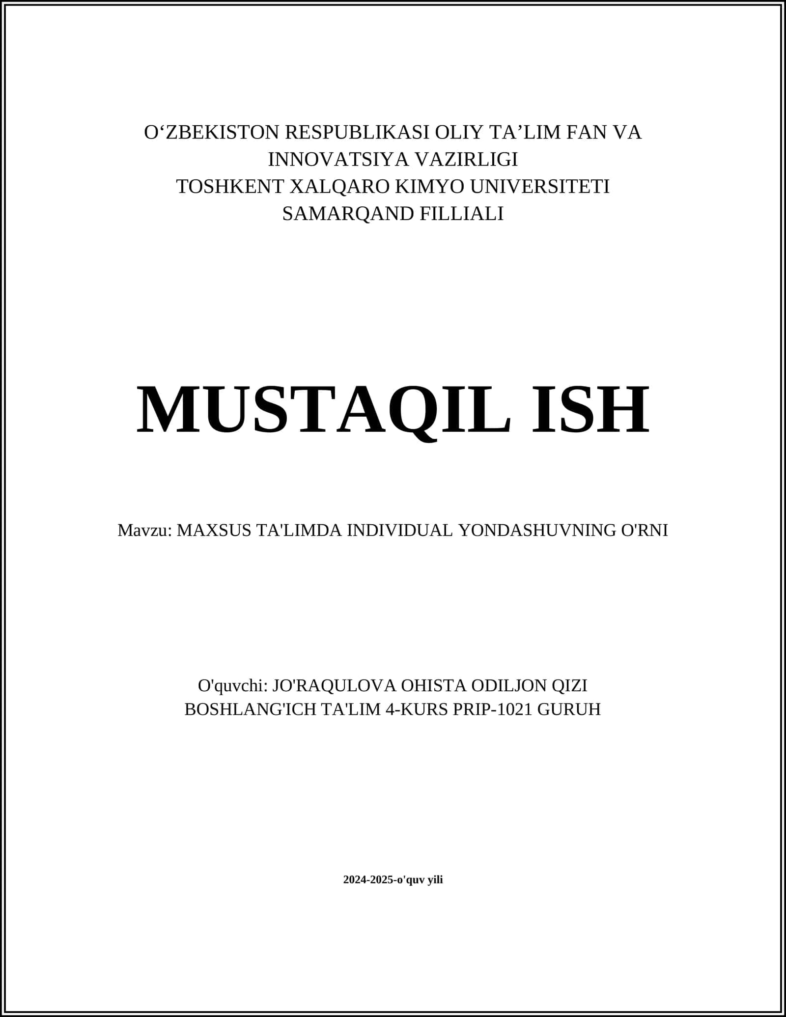 MAXSUS TA'LIMDA INDIVIDUAL YONDASHUVNING O'RNI 1