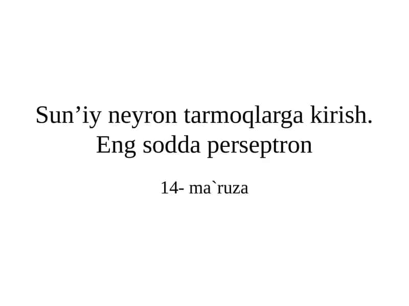 Sunʼiy neyron tarmoqlar 1