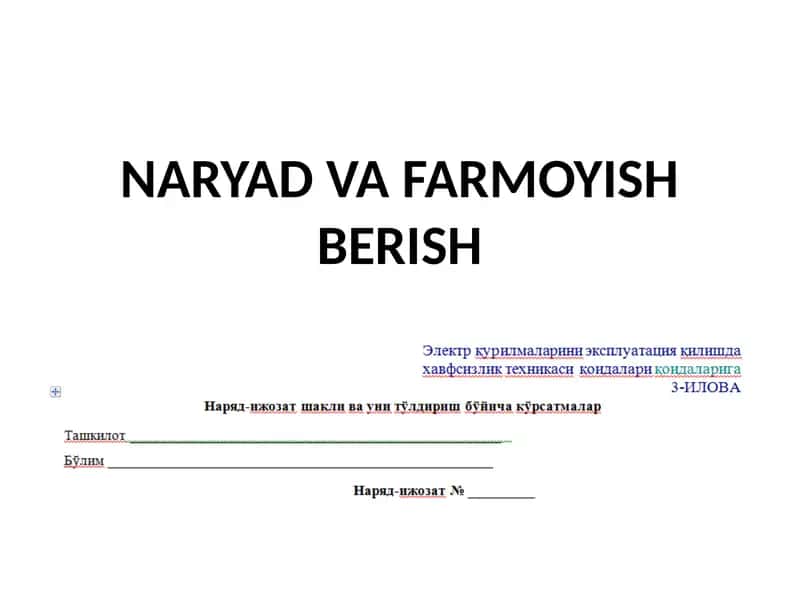 Naryad va farmoyish berish 1