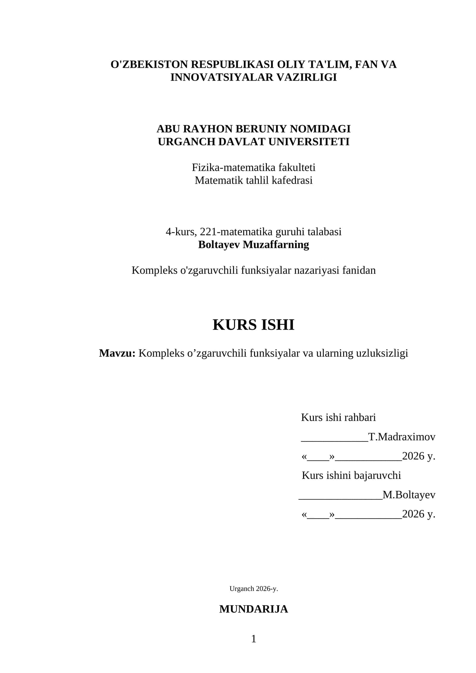 Kompleks o'zgaruvchili funksiyalar va ularning uzluksizligi 1