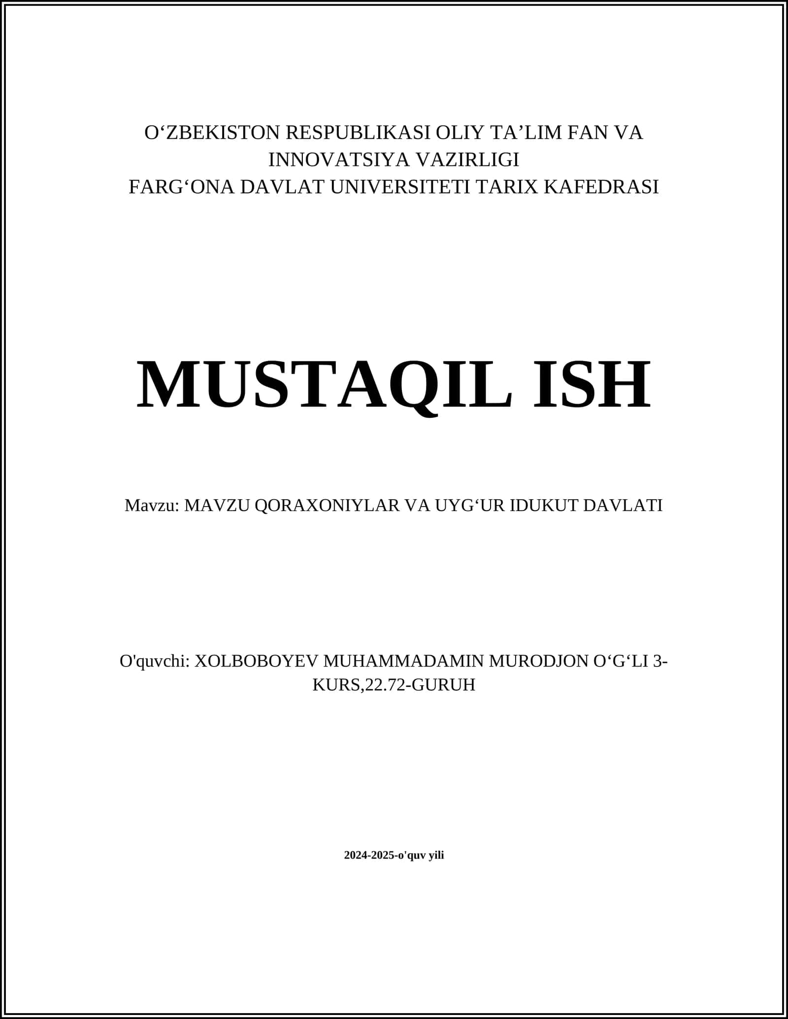Qoraxoniylar va Uyg'ur Iduki Davlati 1