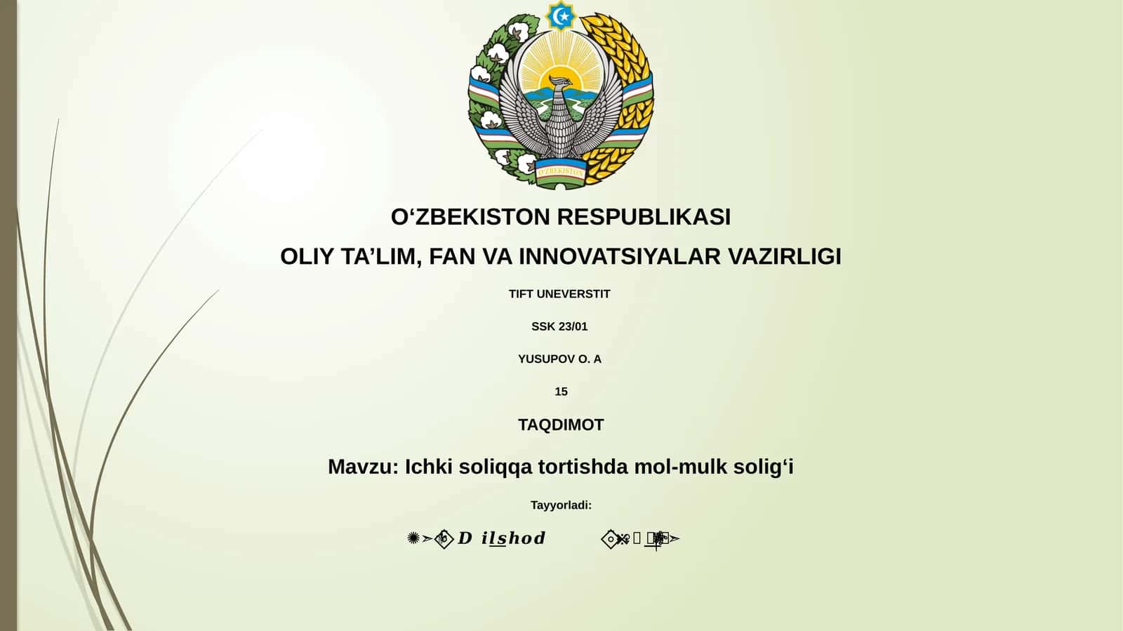 Ichki soliqqa tortishda mol-mulk soligʻi 1