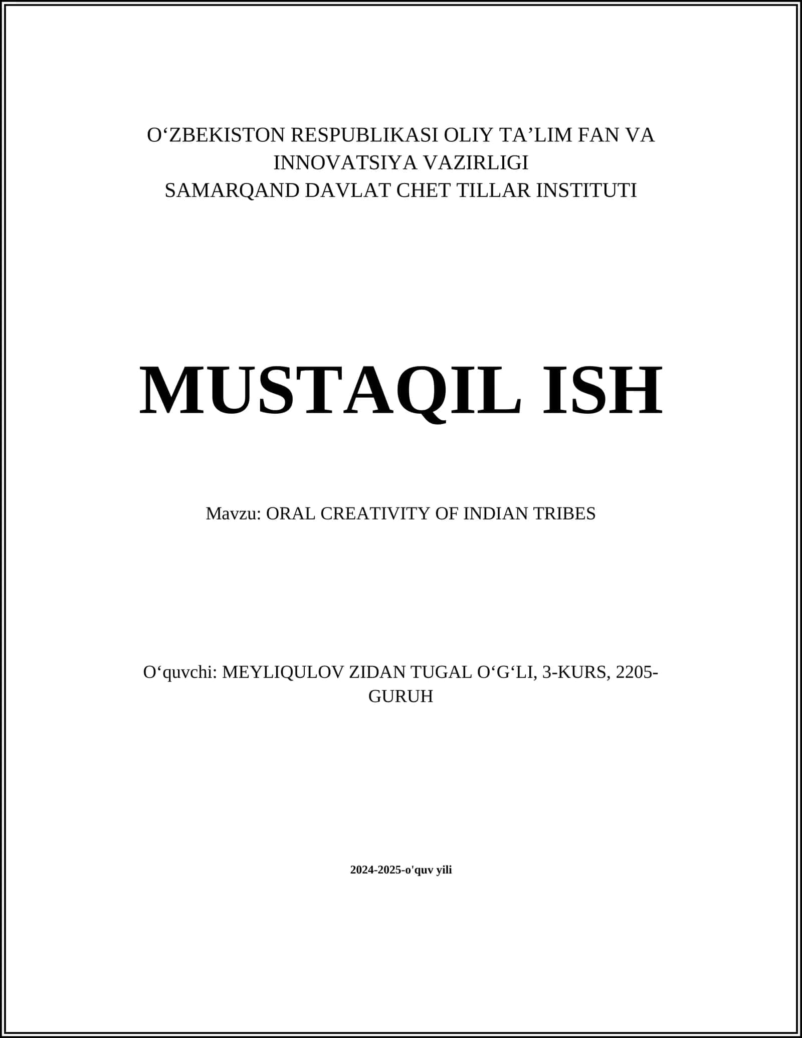 ORAL CREATIVITY OF INDIAN TRIBES 1