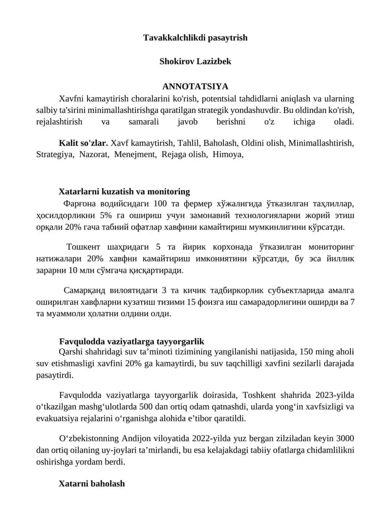 Tavakkalchlikdi pasaytrish 1