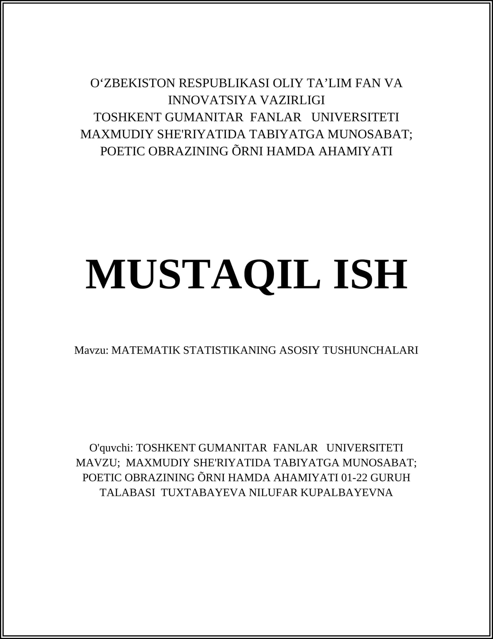 MATEMATIK STATISTIKANING ASOSIY TUSHUNCHALARI 1