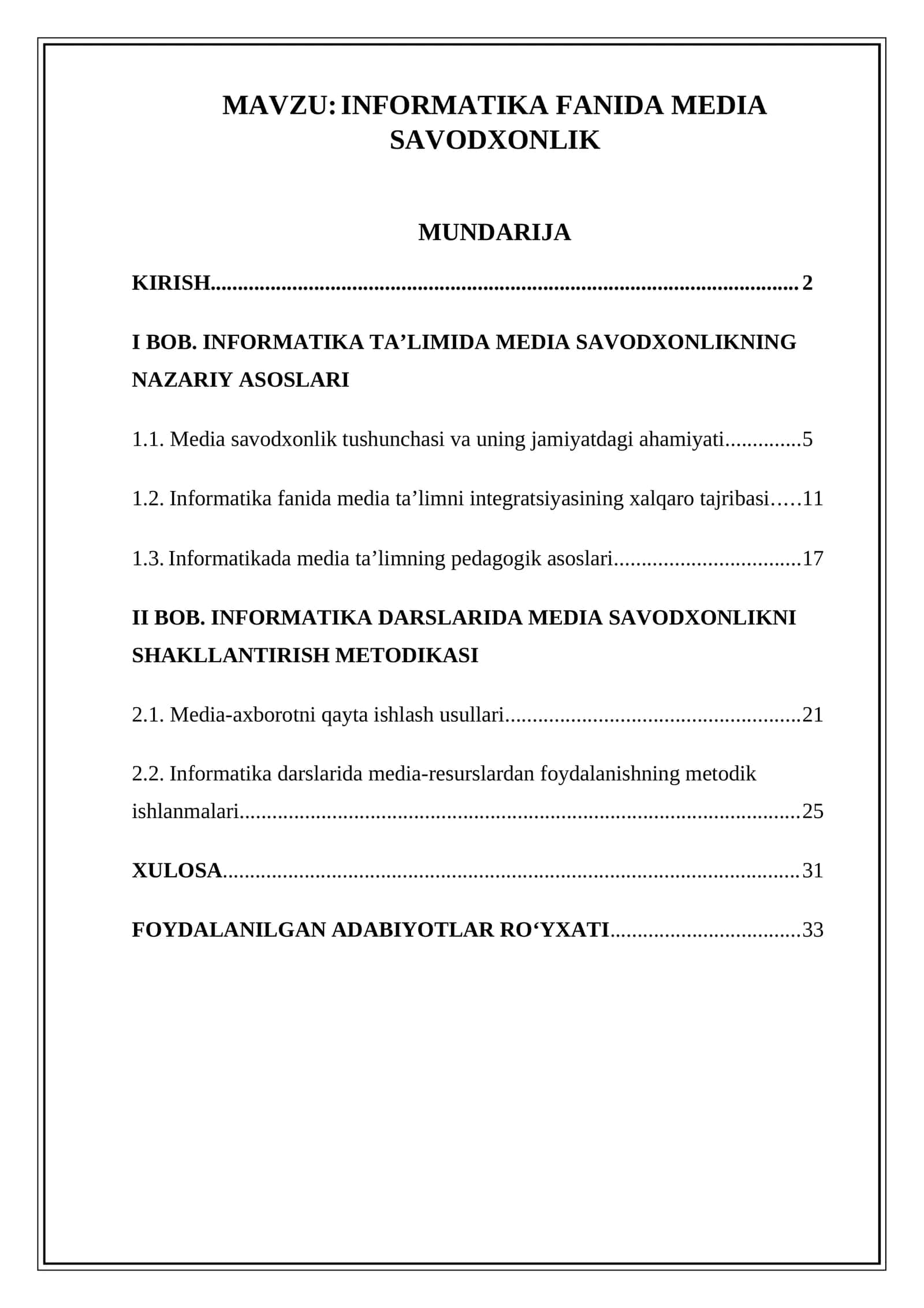 INFORMATIKA FANIDA MEDIA SAVODXONLIK 1
