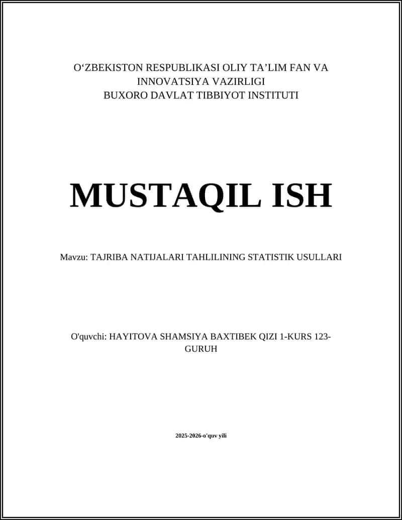 TAJRIBA NATIJALARI TAHLILINING STATISTIK USULLARI 1