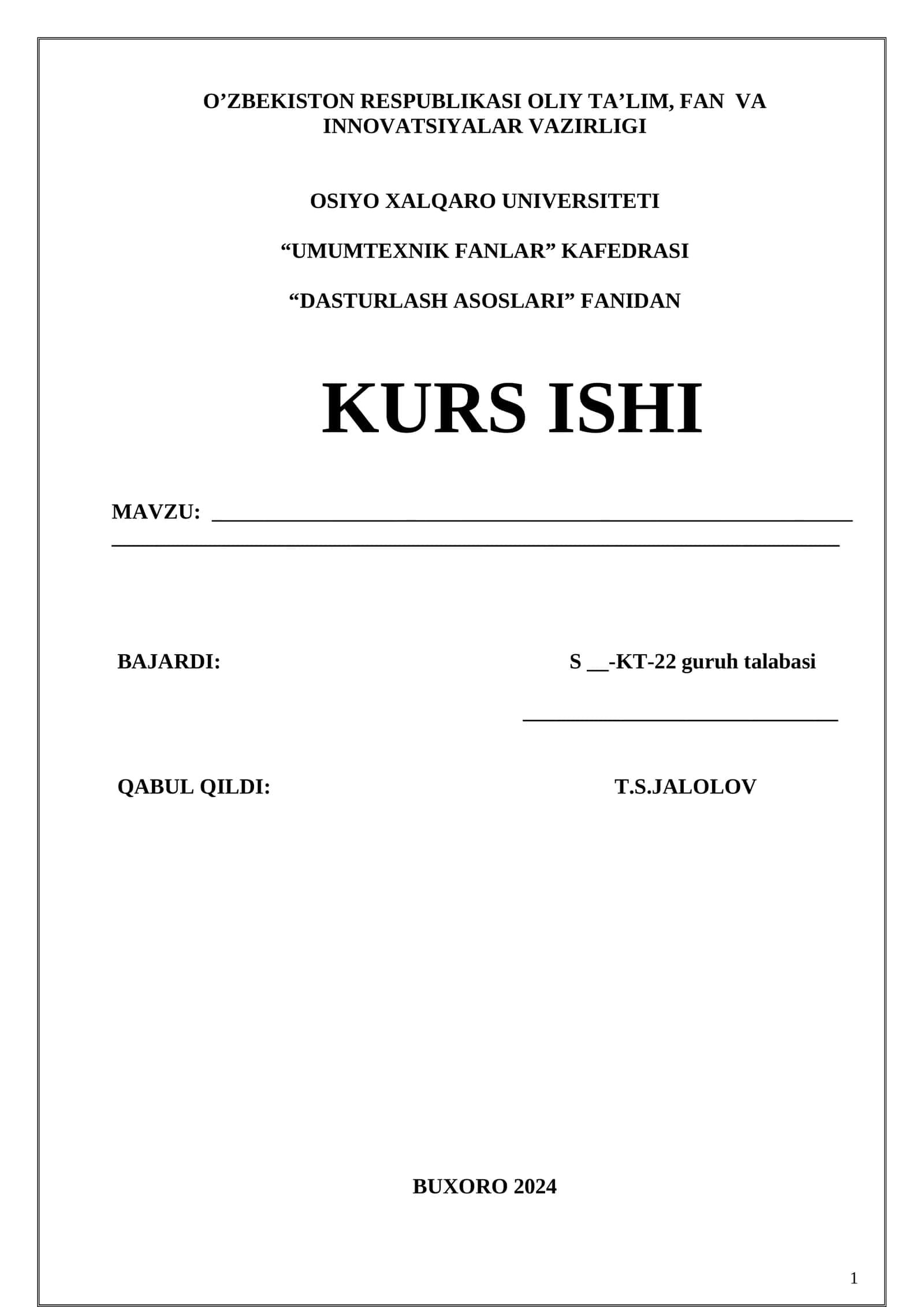DASTURLASH ASOSLARI KURSI 1