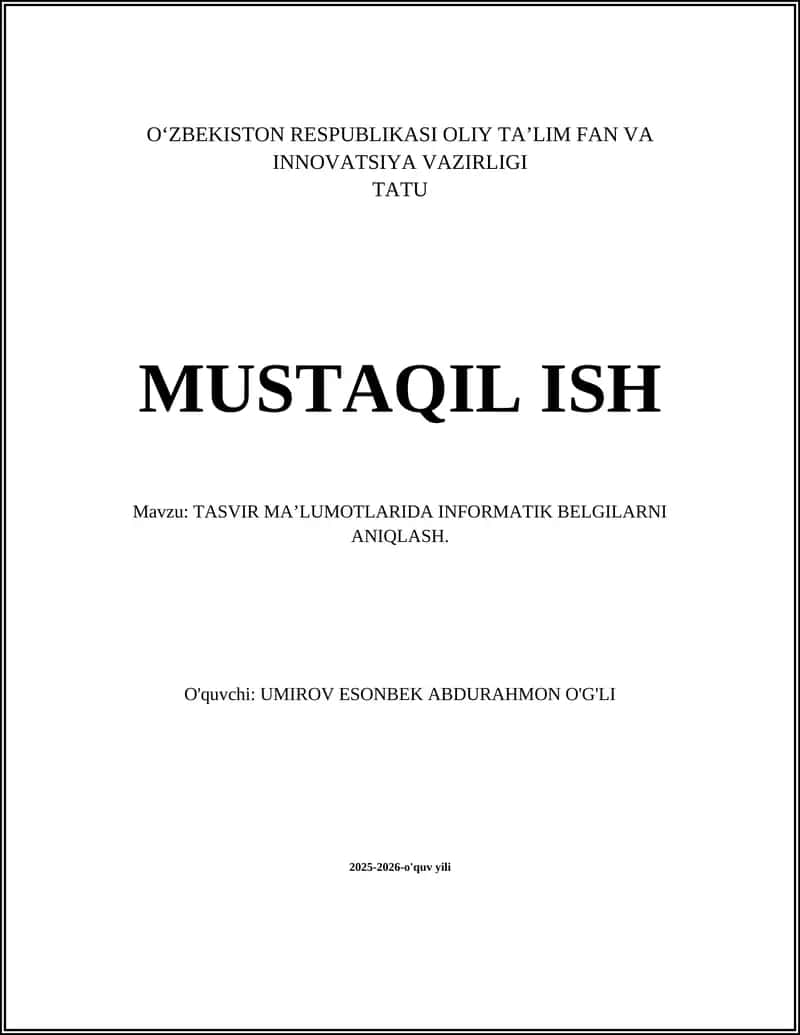 TASVIR MA’LUMOTLARIDA INFORMATIK BELGILARNI ANIQLASH 1