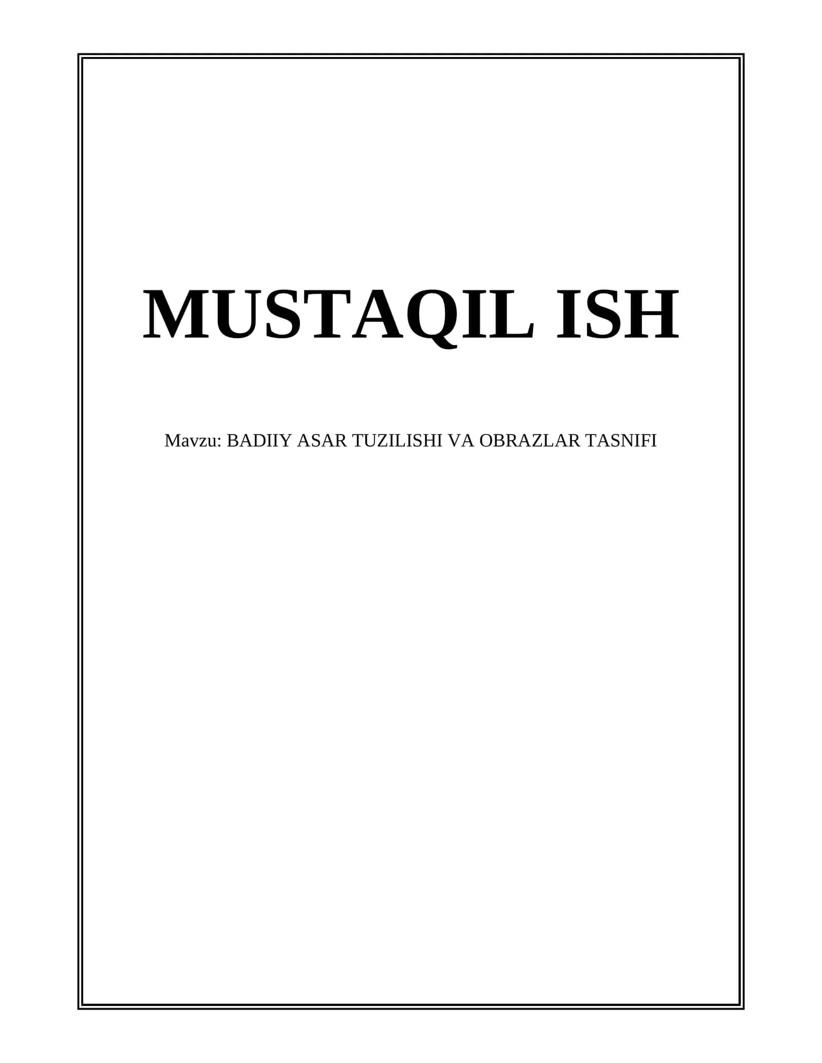 BADIIY ASAR TUZILISHI VA OBRAZLAR TASNIFI 1
