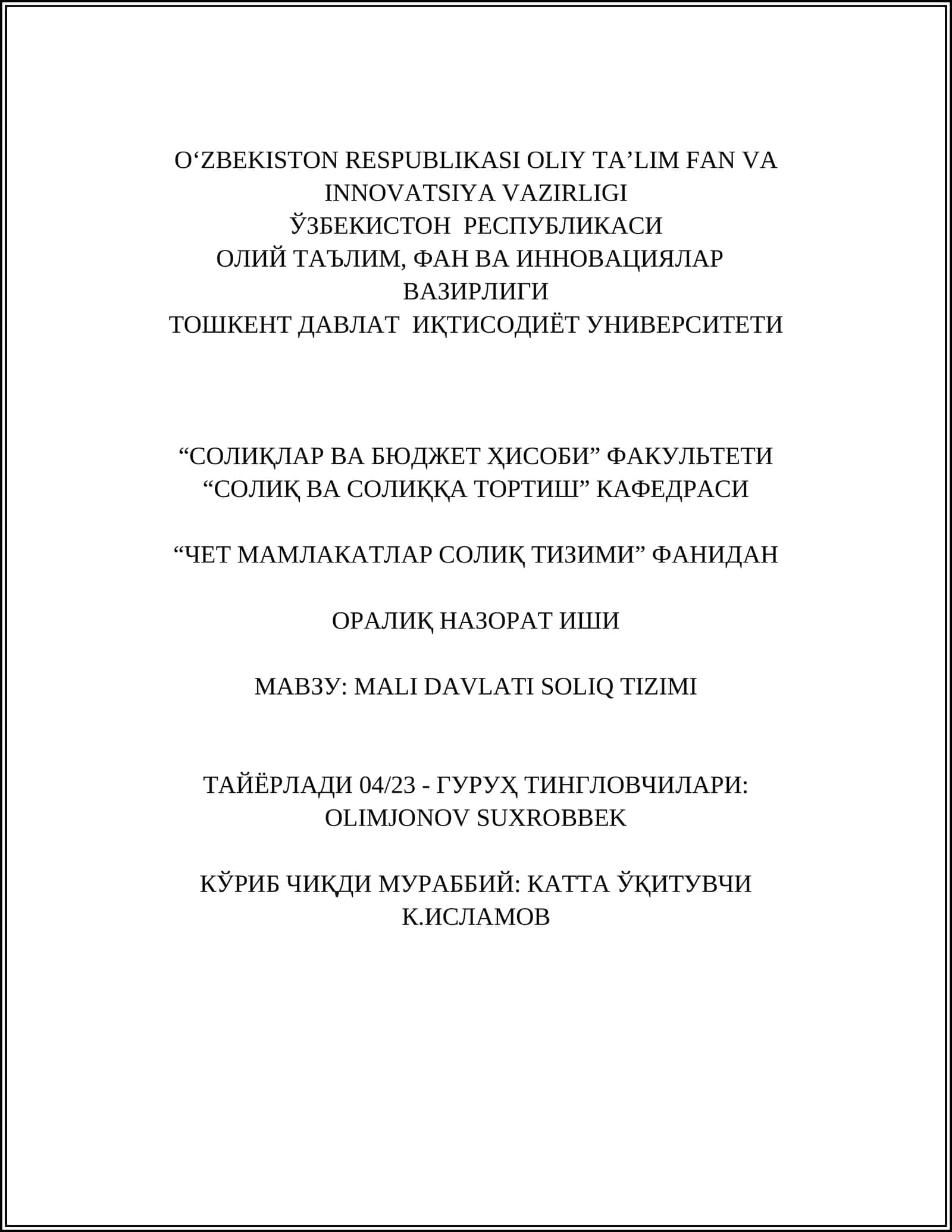 MALI DAVLATI SOLIQ TIZIMI 1