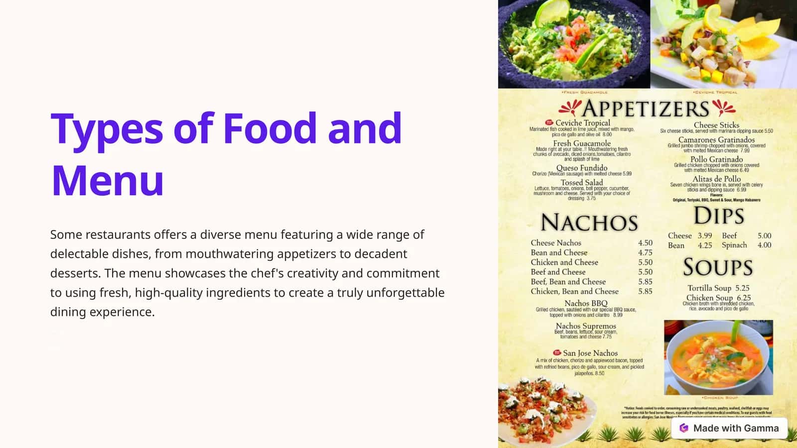 Types of Food and Menu 1