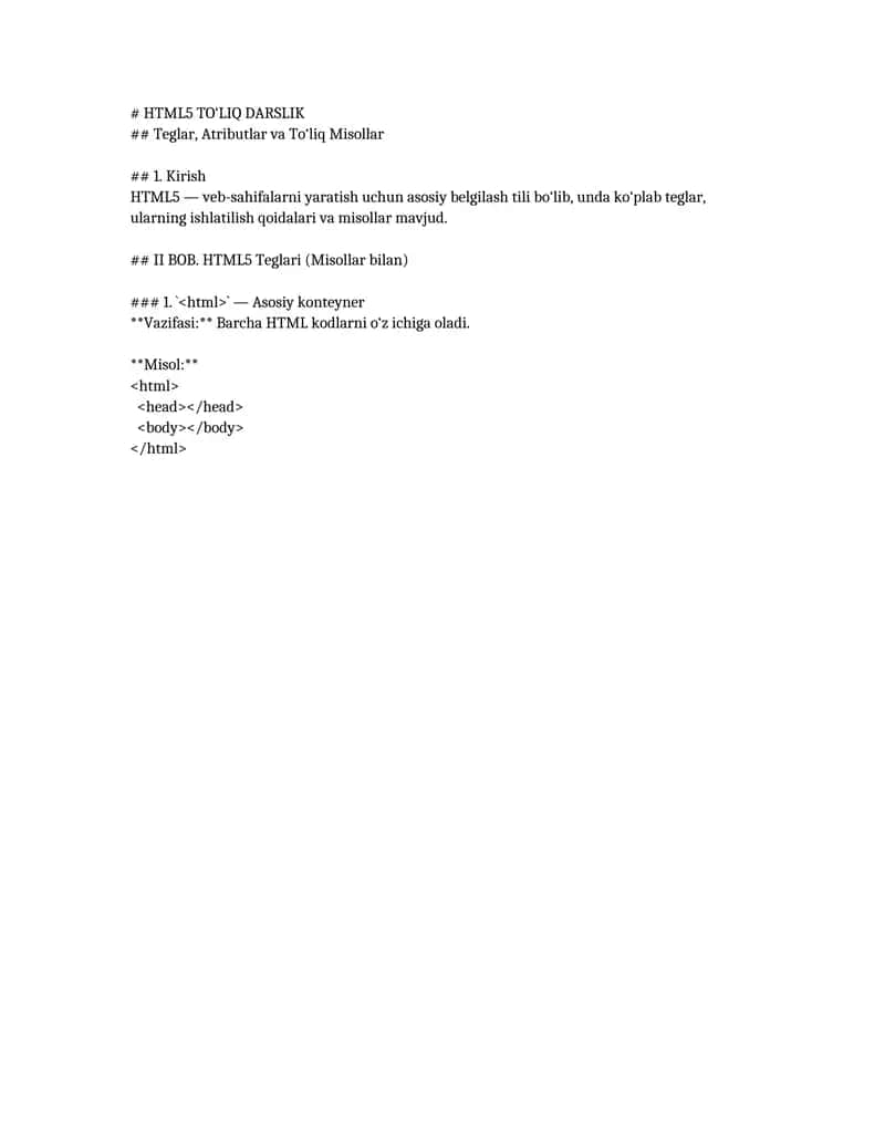 HTML5 TO‘LIQ DARSLIK 1