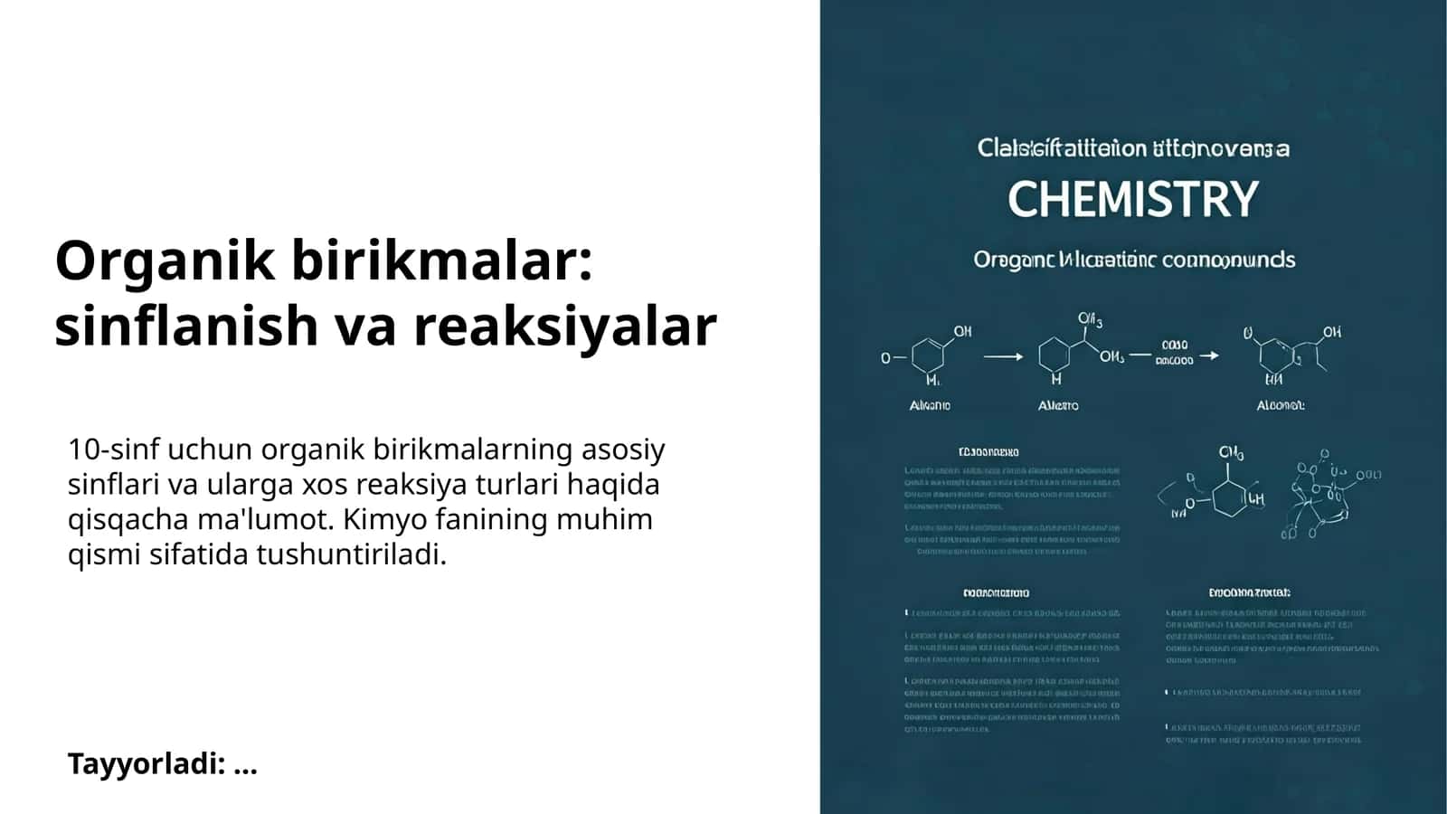 Organik birikmalar: sinflanish va reaksiyalar 1