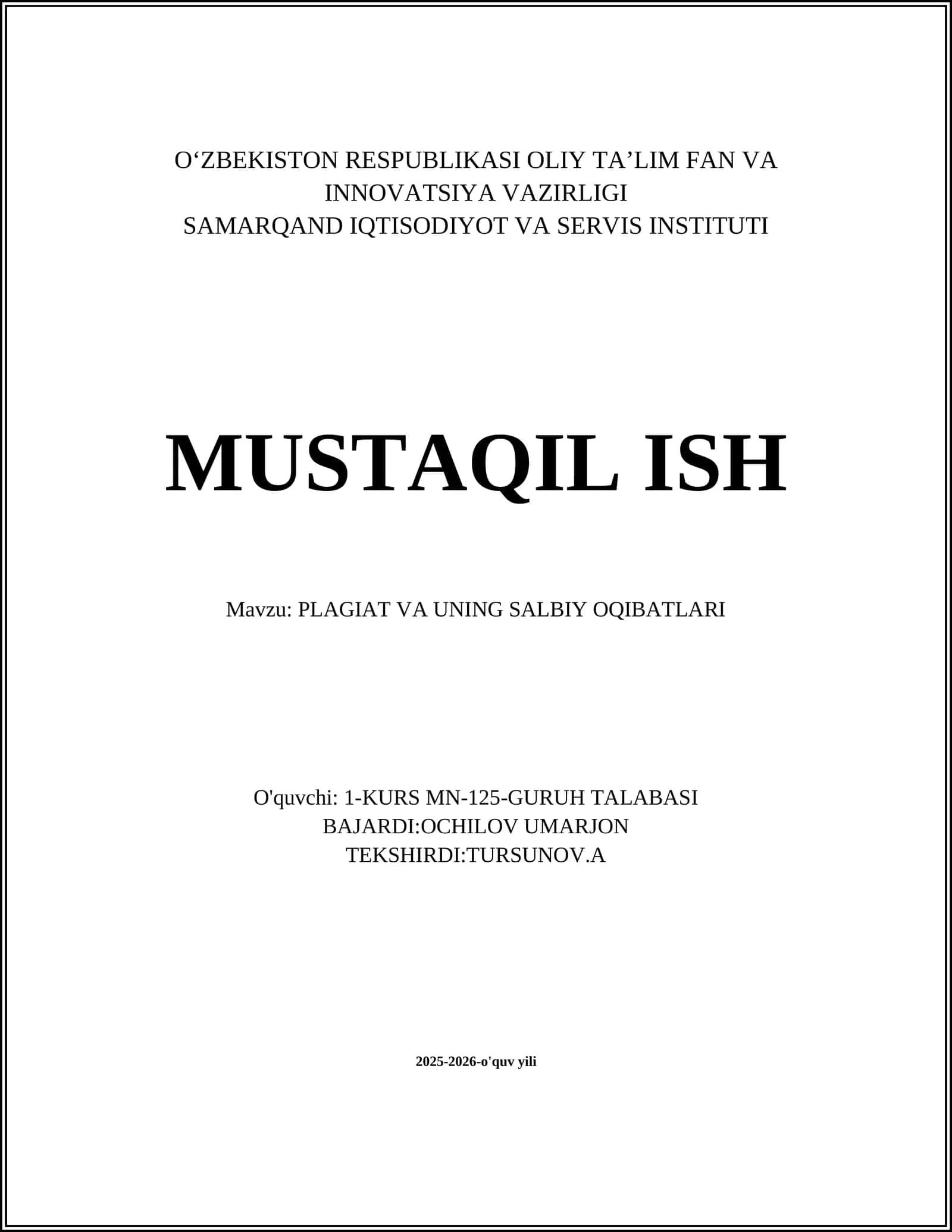 PLAGIAT VA UNING SALBIY OQIBATLARI 1
