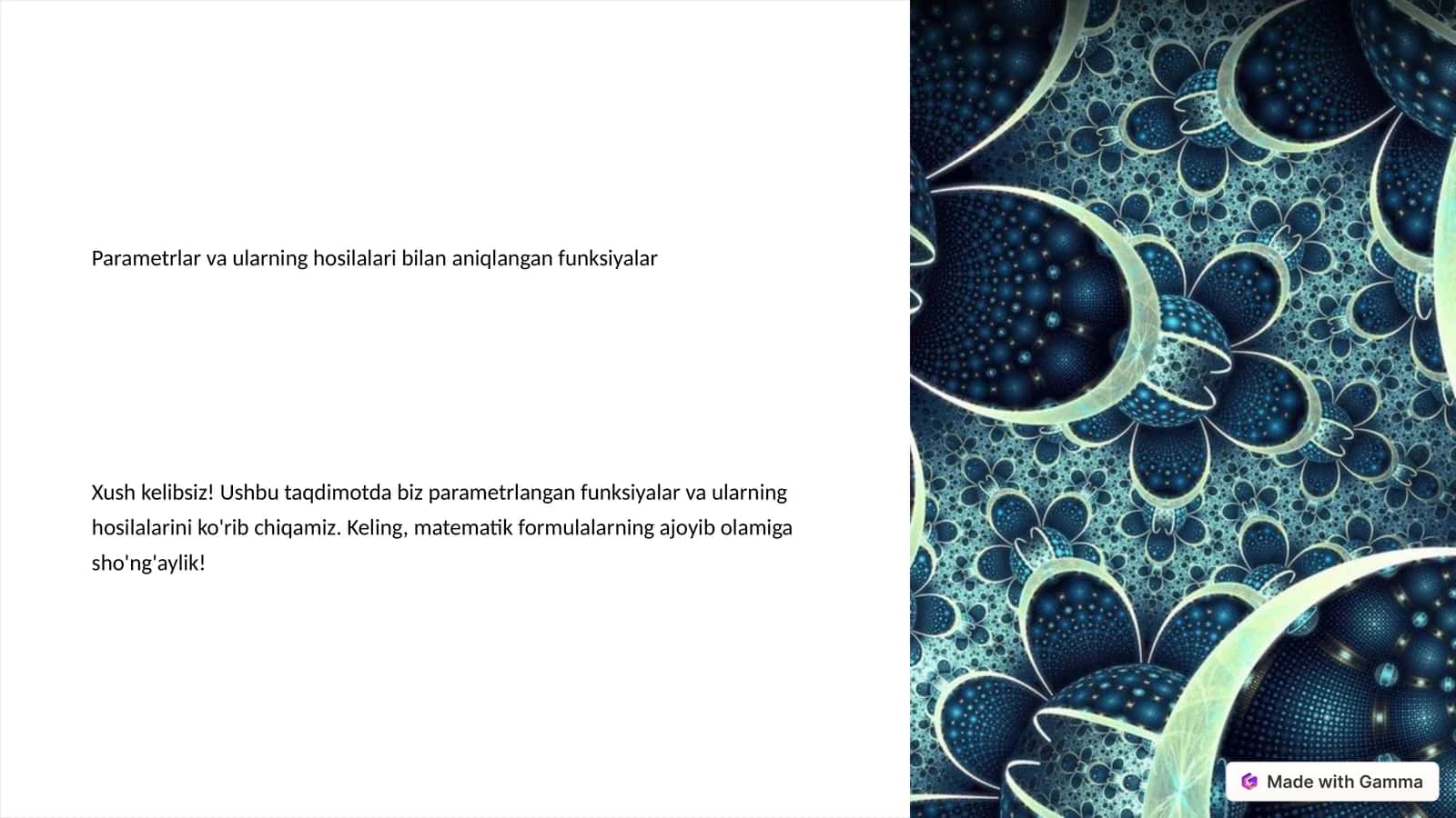 Parametrlar va ularning hosilalari bilan aniqlangan funksiyalar 1