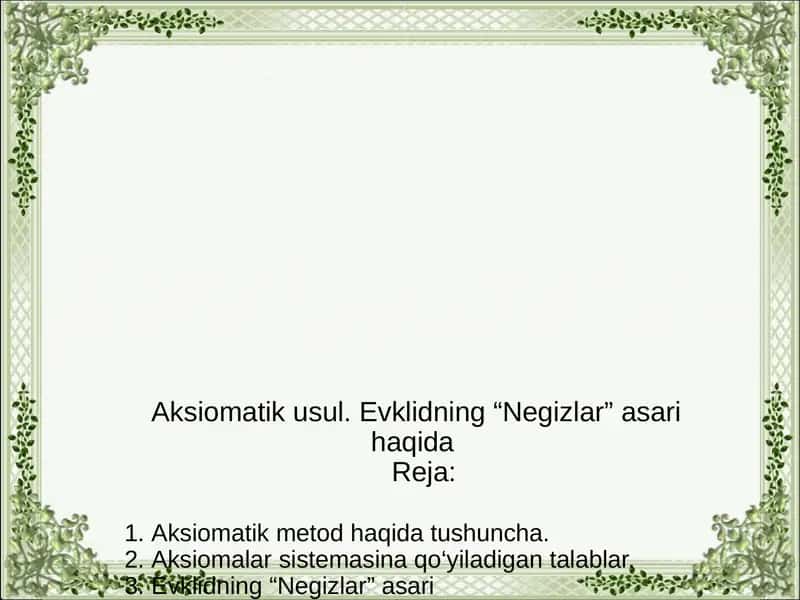 Evklidning“Negizlar”asari 1