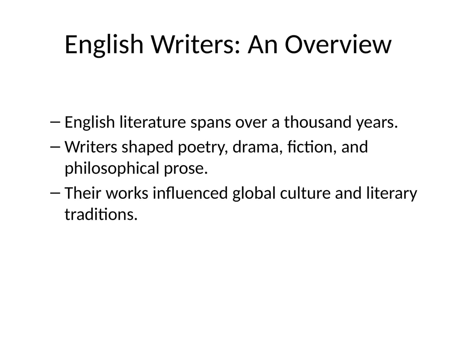 English Writers: An Overview 1